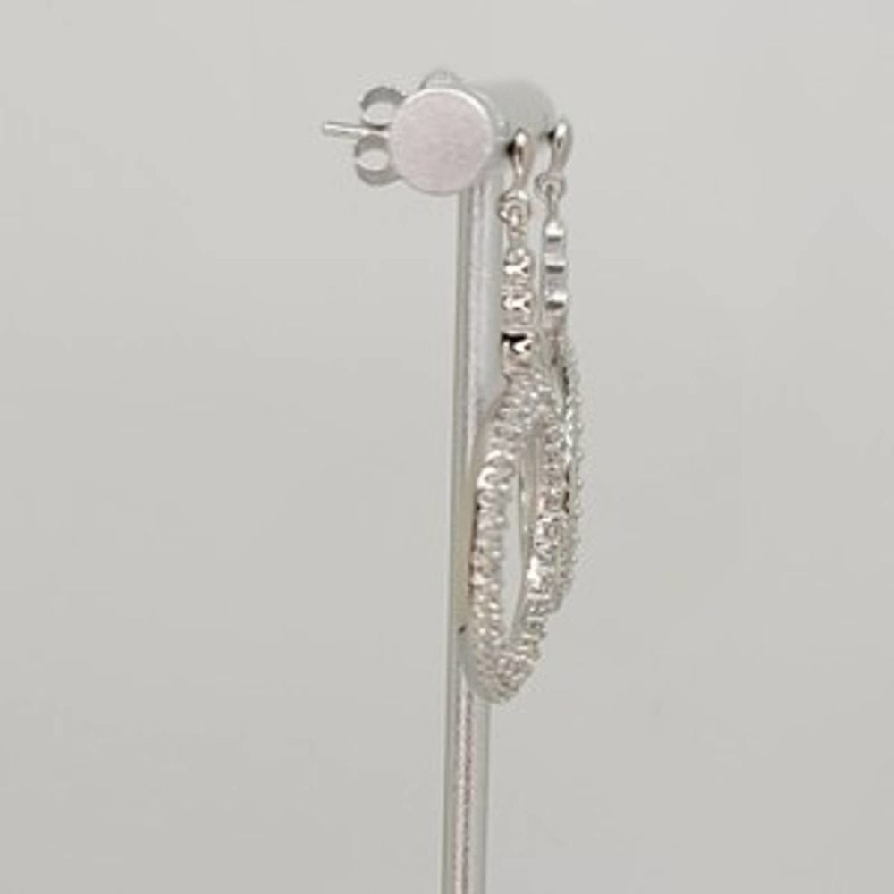 Platinum Plated .925 SS 1.67cttw Diamond  Simulant Circle Earrings - Picture 6 of 9